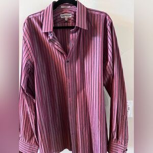 Express Men's Pink and Black Striped Shirt